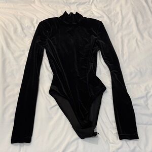HM H&M Black Velvet Velour Long Sleeve Bodysuit